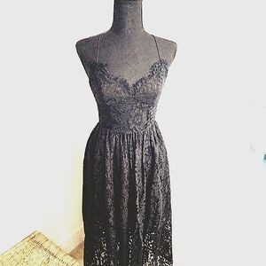 Fame And Partners Black Lace Midi Cocktail/ Party Dress